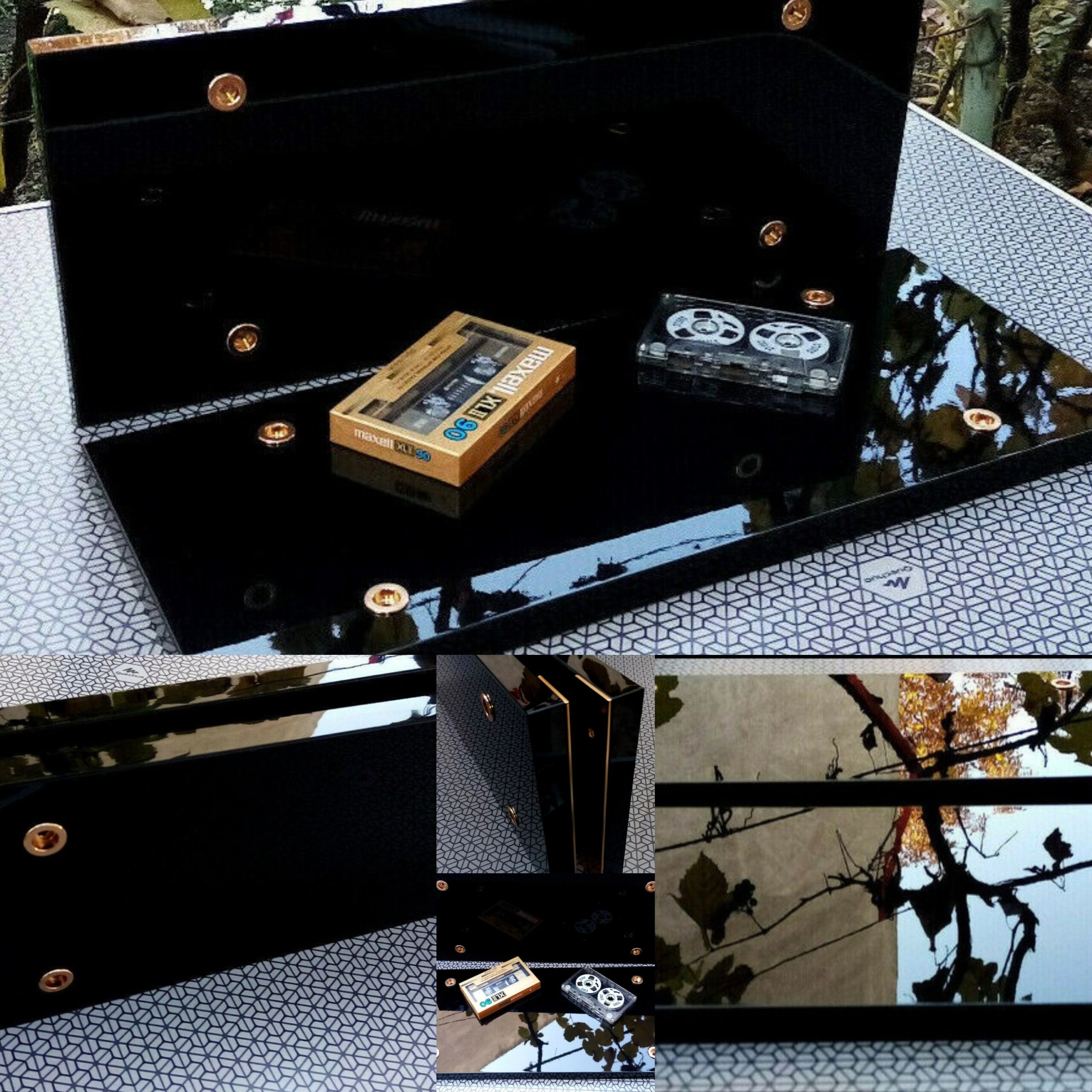 For PIONEER M-73 AMPLIFIER – SIDE PANELS GLOSSY BLACK MDF / GOLD CAPS